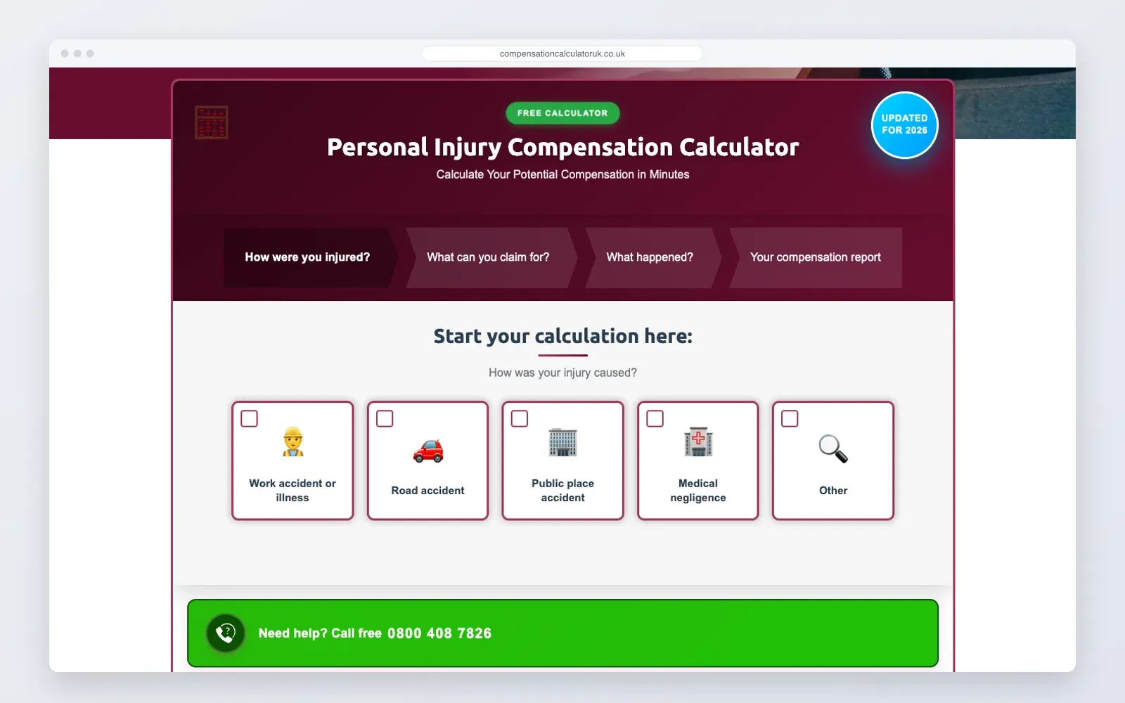 The personal injury compensation calculator on compensationcalculatoruk.co.uk