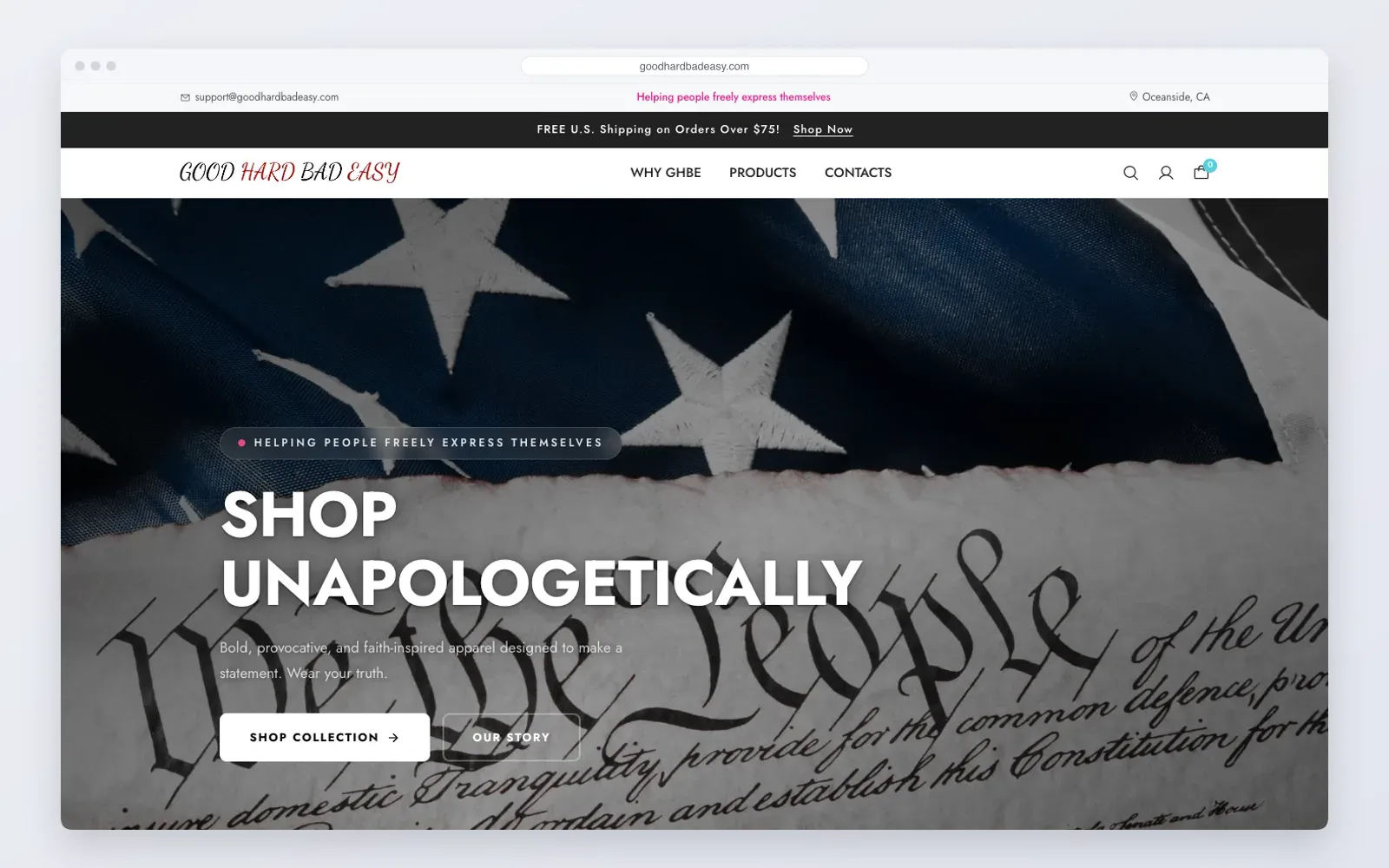 Good Hard Bad Easy online apparel store, delivered white label for an agency partner