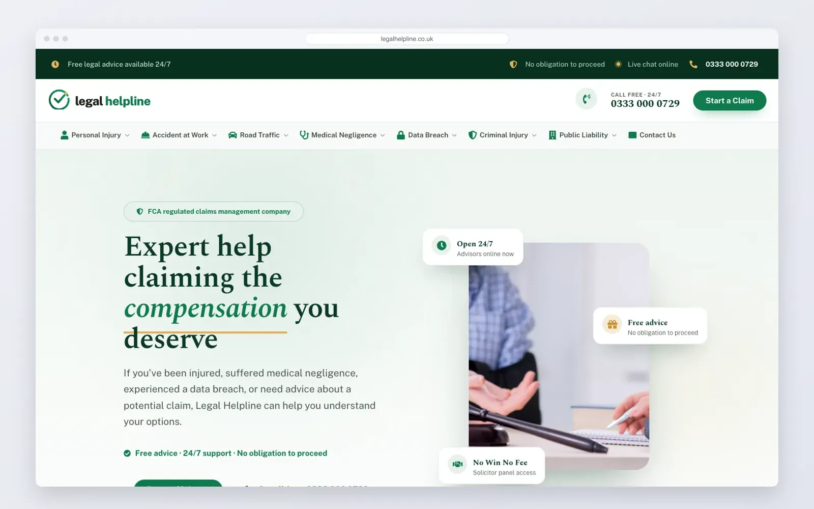 The redesigned Legal Helpline homepage